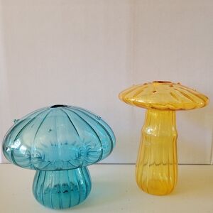 Blue and Yellow Glass‎ Mushroom Decor